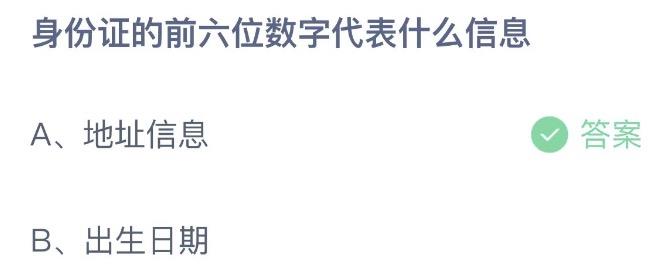 身份证的前六位数字代表什么信息 今日蚂蚁庄园1月4日答案