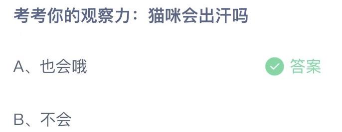 考考你的观察力猫咪会出汗吗 今日蚂蚁庄园3月3日答案