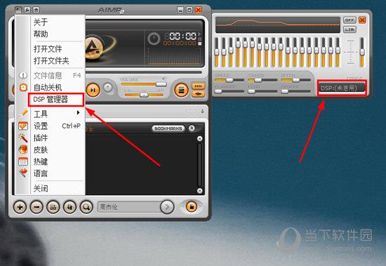你可以在右边出现的界面中找到“DSP”选项，也可以在主菜单的下拉框中找到“DSP管理器”进行设置