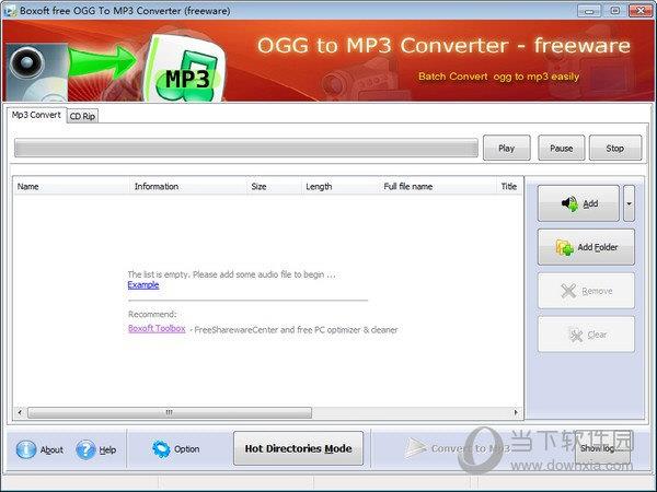 Boxoft free Ogg to MP3 Converter