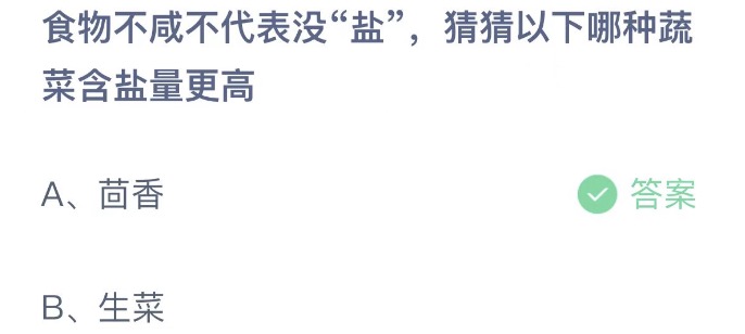 食物不咸不代表没盐猜猜以下哪种蔬菜含盐量更高 蚂蚁庄园4月12日今天答案正确答案