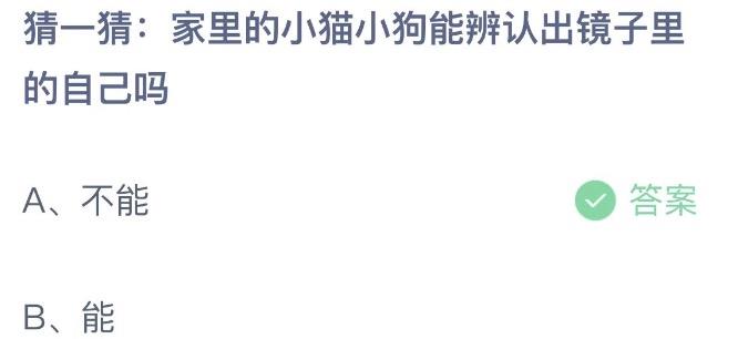 猜一猜家里的小猫小狗能辨认出镜子里的自己吗 支付宝蚂蚁庄园6月25日答案