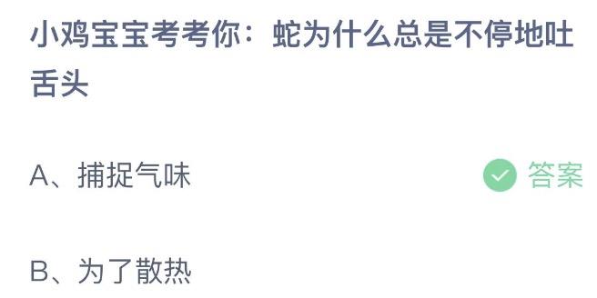 小鸡宝宝考考你蛇为什么总是不停地吐舌头 支付宝蚂蚁庄园8月15日答案