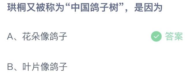 珙桐又被称为中国鸽子树是因为 蚂蚁庄园9月5日今天答案正确答案