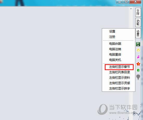 点击右方“设置”中的“左侧栏显示章节”选项进行章节的显示