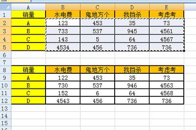 选中上方表格的数字部分