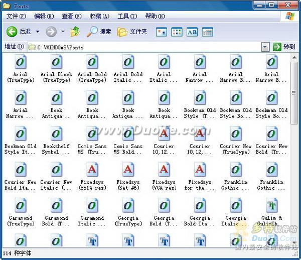 字体所在的文件夹位置：C:WINDOWSFonts