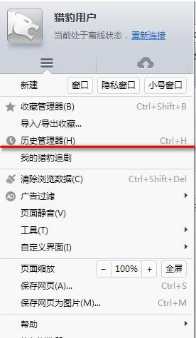 猎豹浏览器历史管理器