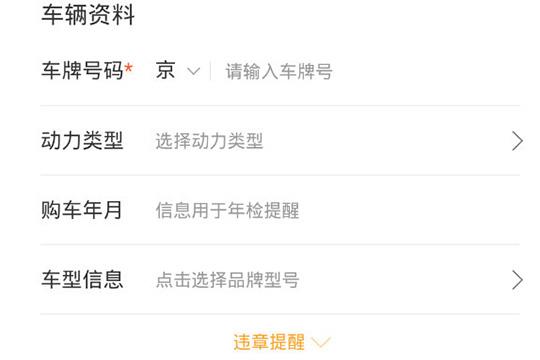 填入车牌号码、动力类型