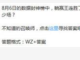 王者荣耀8月6日的数据封神榜中躺赢王连胜了多少场？