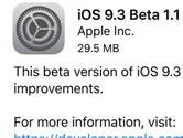 苹果发布iOS9.3 Beta1.1升级补丁 紧急修复Bug