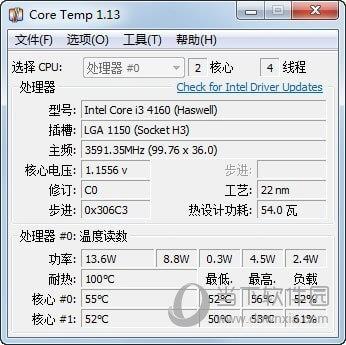 CoreTemp(CPU数字温度传感器) V1.17 汉化版