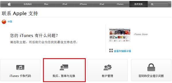 选择联系iTunes Store支持