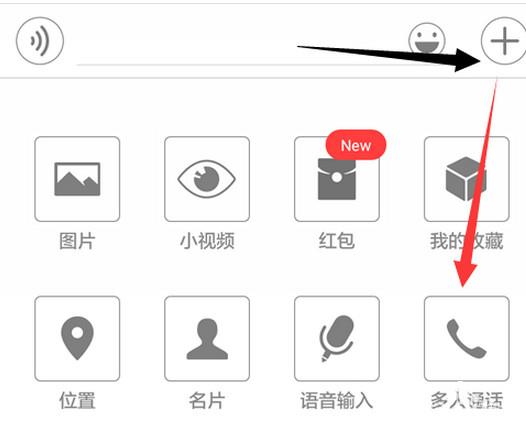 进入群中之后，点击输入框，然后点击右下方“多人通话”