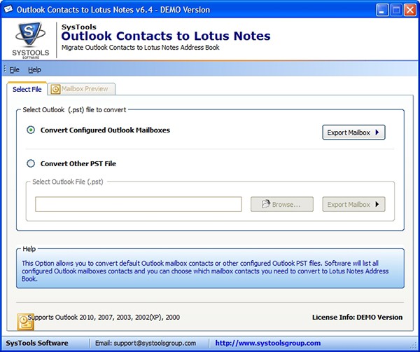 SysTools Outlook Contacts to Lotus Notes(邮箱处理工具)
