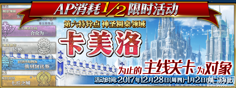 FGO12月28日更新汇总_主线关卡AP消耗减半_羁绊等级上限第13弹