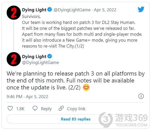 《消逝的光芒2》月底将推出超大更新 包含「新游戏+」模式