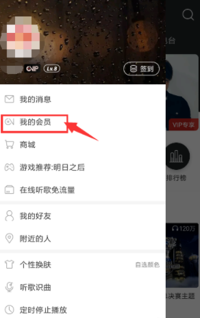 网易云音乐app侧边栏界面